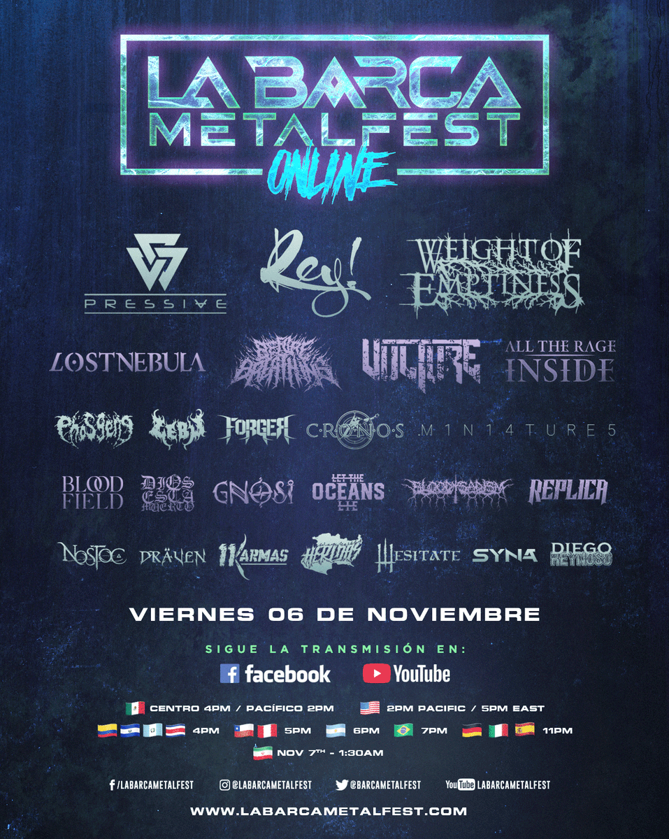 roykhamus's tweet photo. Fin de semana cargado de Festivales ONLINE en #Mexico ! !!! 
#AztechMictlanFest y #LaBarcaMetalFest 

Listos????

#metalmexicano 
@jinjerofficial @animatempo @pressiveband y todo un mar de propuestas chingonas!!! https://t.co/MhTmM0QlkP