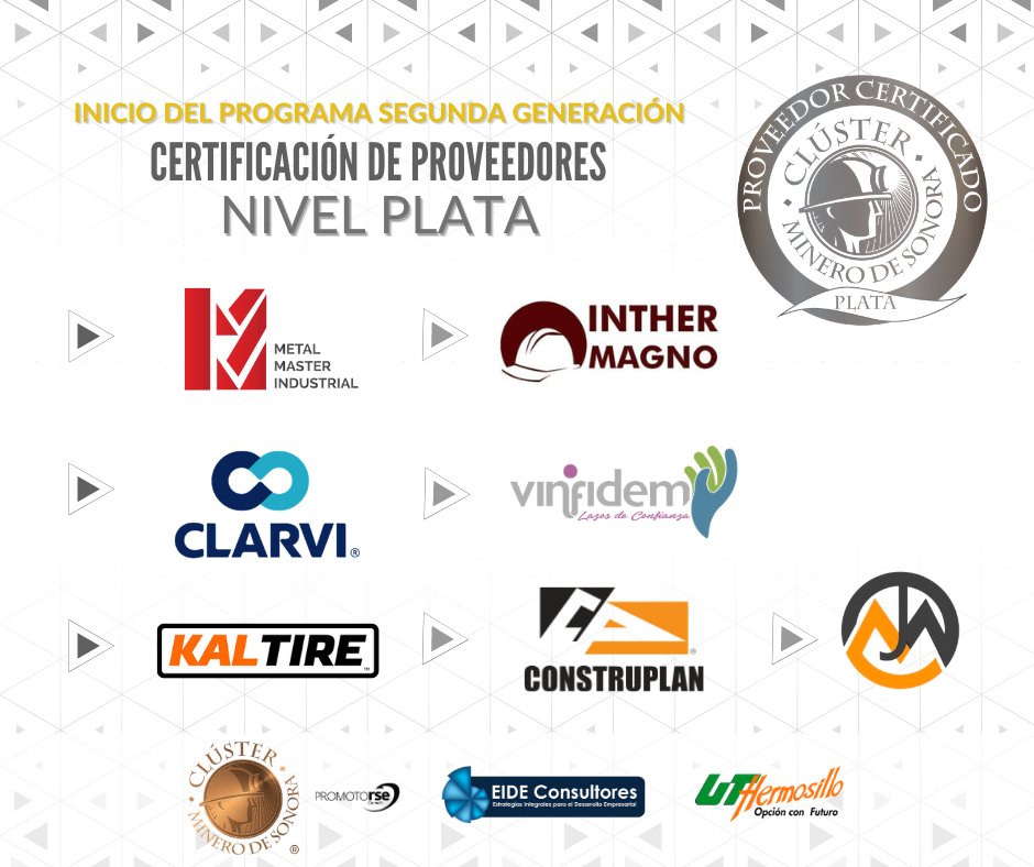ClusterDeSonora's tweet photo. Dio inicio la 2da. generación del Programa de Certificación de Proveedores Nivel Plata del Clúster Minero de Sonora
El mayor de los éxitos a:
#MetalMaster #Clarvi @KalTireMexico @IntherMagno @vinfidem @CONSTRUPLAN_MX y @mining_de
#MejoraContinua @eideconsultoria @uthermosillo https://t.co/x1NfOH6VUW