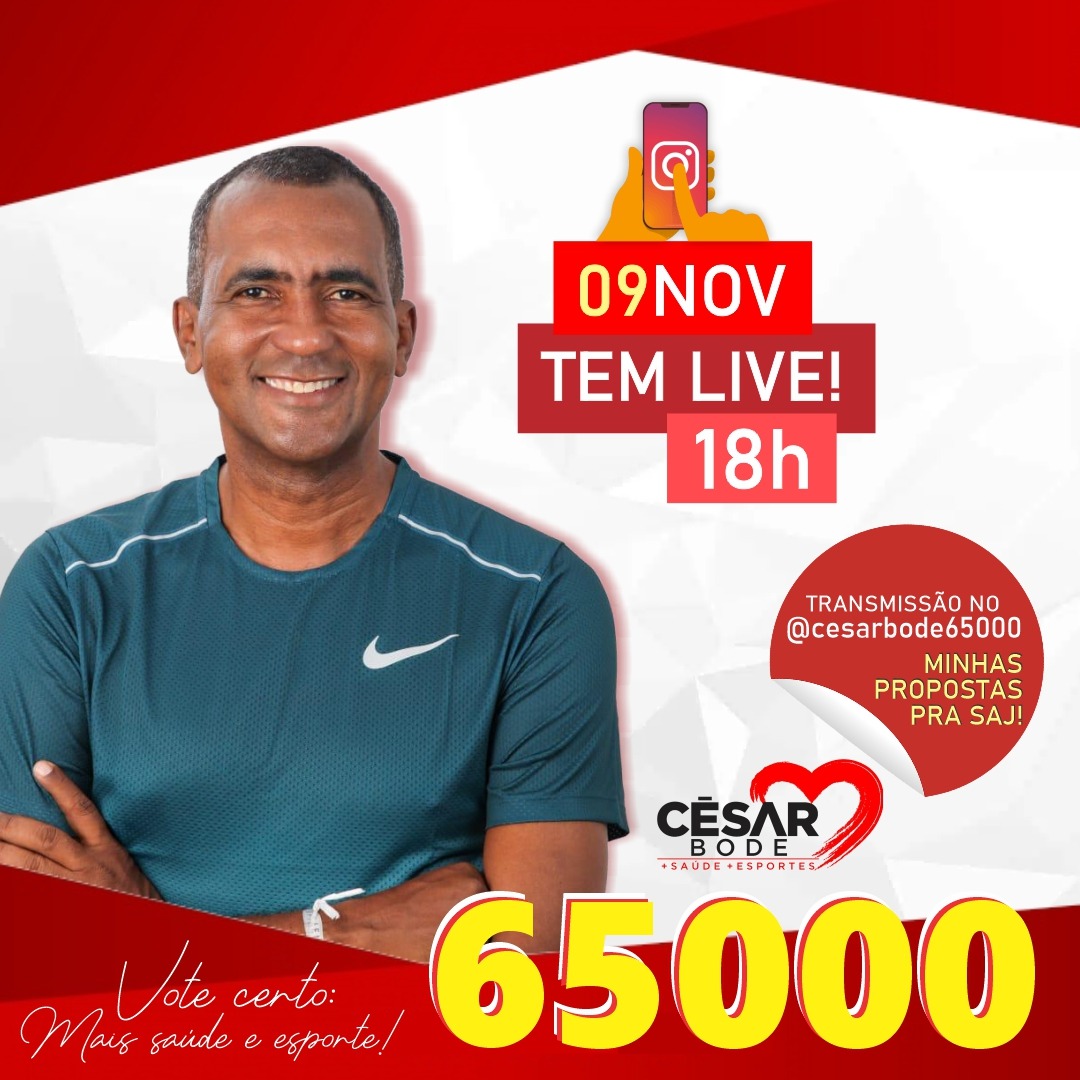 CesarBode1's tweet photo. Segunda estarei em Live no Instagram para apresentar nossa proposta para SAJ e tirar dúvidas!!! 
#Eleicoes2020 #SAJ #cesarbode65000 #movimento65 #live #instagram https://t.co/XrpRpFJ3eT