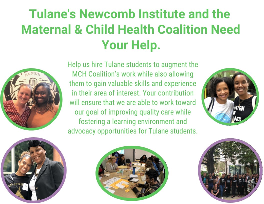 newcombinst's tweet photo. We're raising $ to hire @Tulane students workers for @NOLA_MCH, to change the landscape of Black maternal and infant health in #NewOrleans. Please help us provide quality care to our community.
Any amount helps, even $1! Donate: https://t.co/BsTTHZr82d #15daysofgiving https://t.co/Vt5l9TSljN