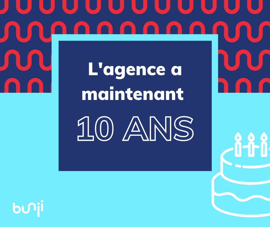 Bunji célèbre son 10e anniversaire!🎉

Depuis 2010, l'agence est heureuse d'accompagner ses clients dans leurs projets. Notre 10e anniversaire est l'occasion de remercier ceux et celles qui nous ont suivi depuis des années. 

Nous vous disons MERCI!
