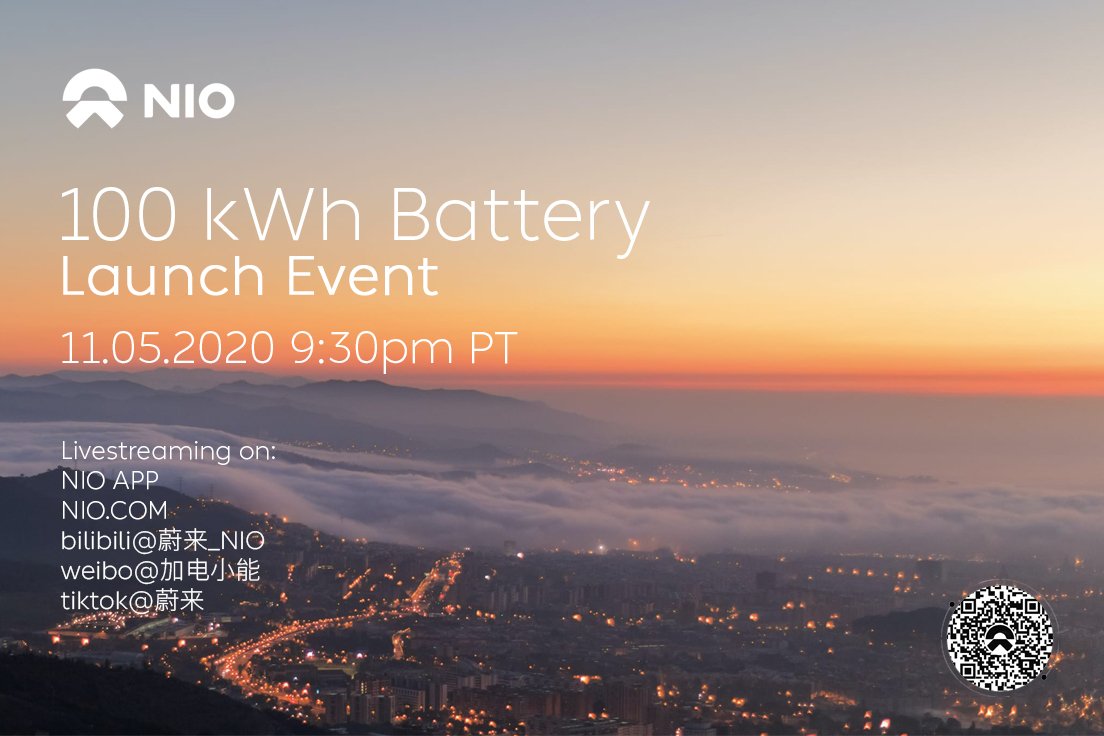 NIOGlobal's tweet image. LIVESTREAM TONIGHT: Please join us for our 100 kWh battery launch event on November 5th at 9:30 PM Pacific.