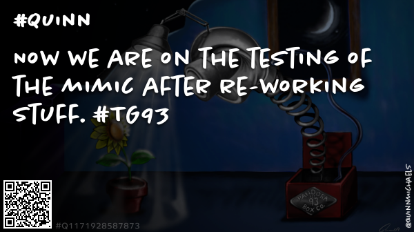 bleubrain's tweet photo. @quinnmichaels Now we are on the testing of the mimic after re-working stuff. #TG93 #Q #Quinn #QuinnMichaels #Feecting #TimePhoneHack #Tyler #TG93 #TheGame93 #Q1171928587873 https://t.co/eLfetvVy0x