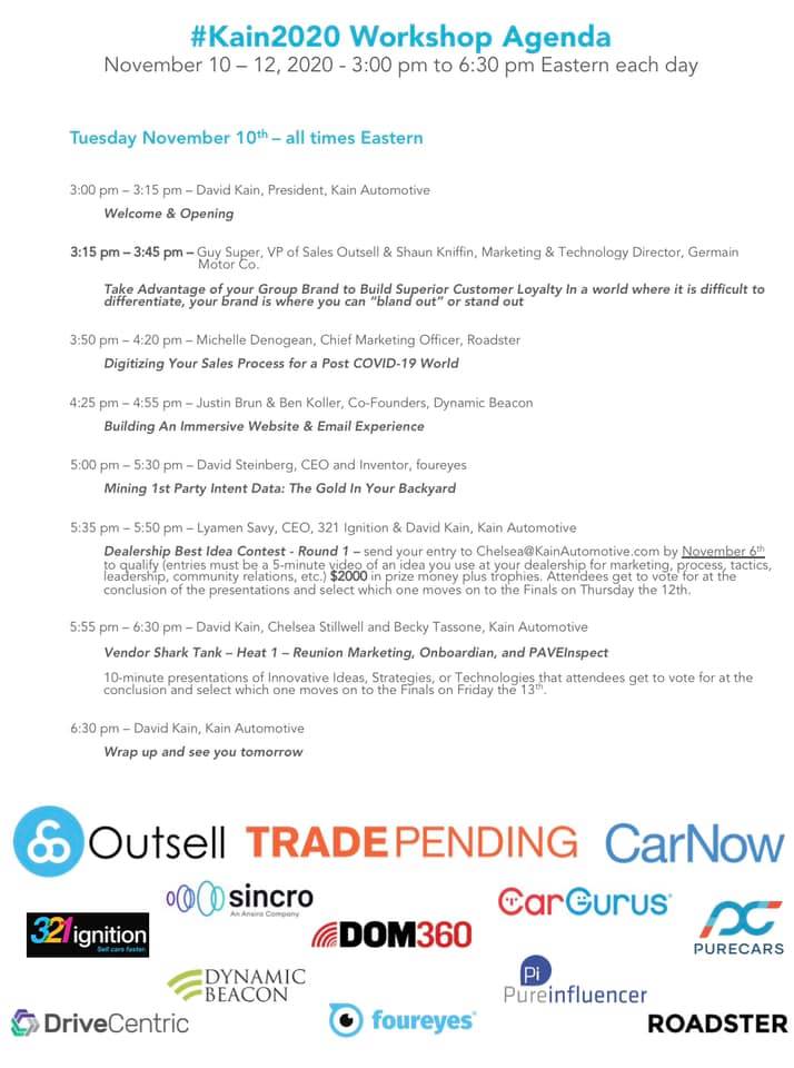 dynamicbeacon's tweet image. As sponsors of the 16th Annual Kain Clients and Friends Digital Success Workshop, David has graciously provided our agency 20  free seats for our dealer friends to attend the virtual conference held next week!!!  #kain2020

eventbrite.com/e/kain-clients…