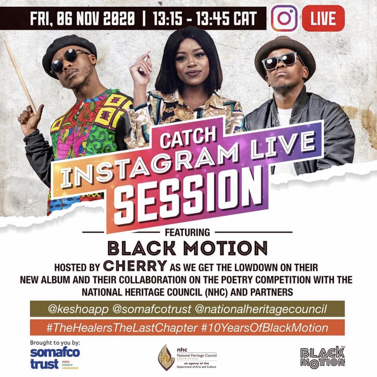 KeshoaApp's tweet photo. Tomorrow catch @Cherry01_ talking to @black_motion about all things Indigenous Poetry Competition and their 6 studio album, “The Healers”. 

You don’t want to miss it, it’s going to be fun!! 

🎉💃🏾 https://t.co/921jASWrvf