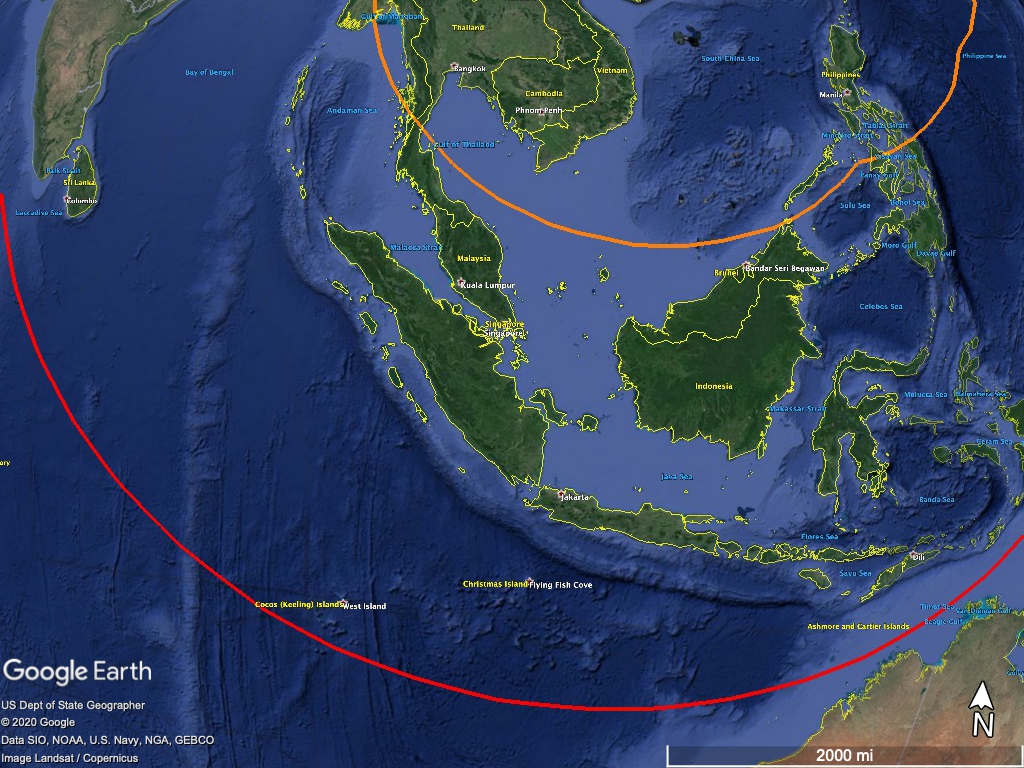 The idea that a force this large, capable of striking over such a long range (see the red arcs), would be intended for mere "offshore waters" defense, or disputed claims of sovereignty with China's neighbors, seems absurd IMO.