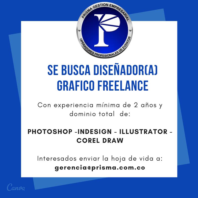 direeventos's tweet photo. Se busca diseñador(a) freelance. Si se encuentra interesado enviar la hoja de vida a gerencia@prisma.com.co

#TrabajoSiHay #disenador #freelance #trabajo https://t.co/xYuo37dNIX