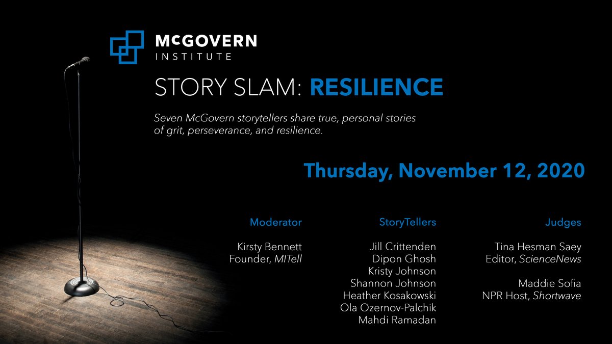 Join us, next Thursday at 5pm, as seven members of the McGovern Institute share true, personal stories of grit, perseverance, and resilience. 🎙️🔬🧑‍🔬 #womeninSTEM #neuroscience  #storytelling mcgovern.mit.edu/storyslam/