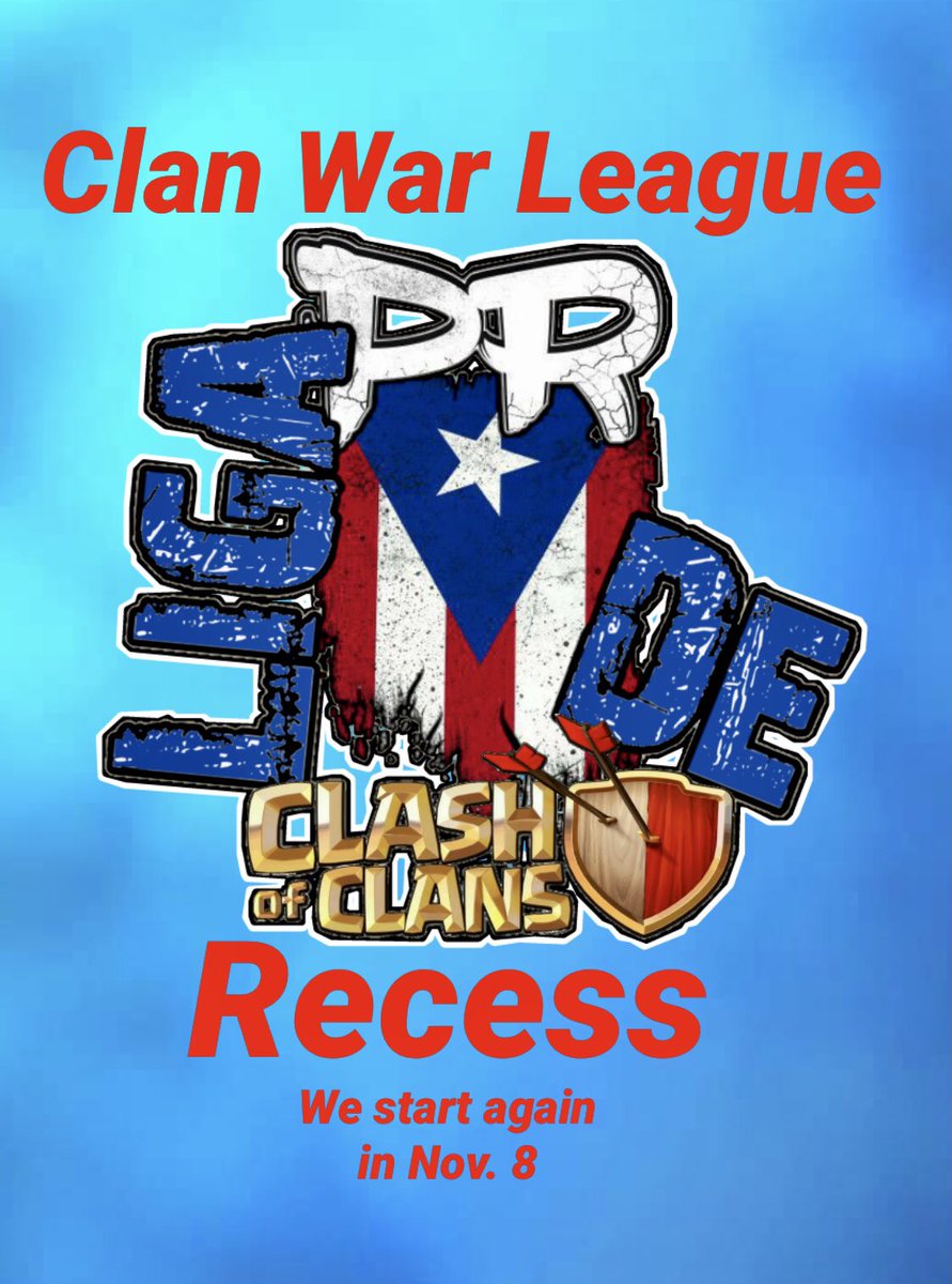 Estamos en receso en la Liga Puertorriqueña de Clash of Clans. Comenzaremos con la 4rta semana el 8 de Noviembre de 2020.