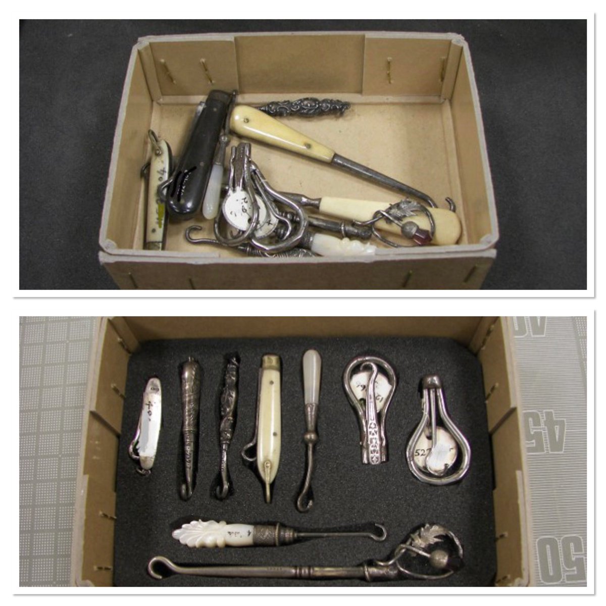EAOConservation's tweet photo. Day 4: Button
Early on in my freelance career I repacked many button hooks in their original boxes but with a bit of added support aa they were loose in the box. Looking back now I’d do it a bit differently..finger holes for a start! #Museum30 #button https://t.co/A0OM2DK91M