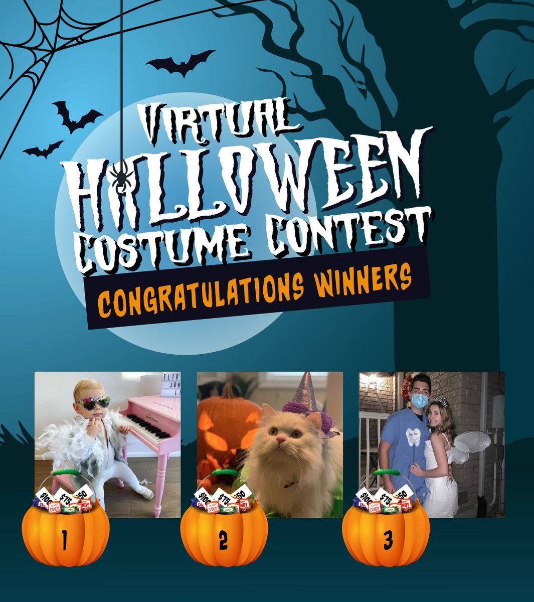 Congratulations to our virtual Halloween Costume Contest winners, Baby Elton John, Princess Kitty, and Tooth Fairy/Dentist! Thanks to all who entered!

#AtriumToronto #Halloween #HalloweenContest #CostumeContest #halloweencostume #photocontest #prizes