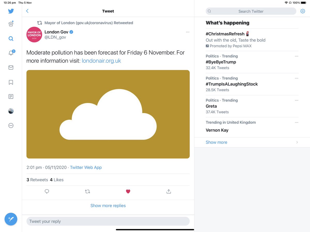 Thread 18/...  #CodeBlack 10/10 VERY HIGH particle  #AirPollution across London tonight as  #FestivalBonfires and  #Fireworks hit still air.Every Government for 10 years has covered-up these episodes. See: http://londonair.org.uk/london/asp/publicbulletin.asp https://uk-air.defra.gov.uk/latest/period_plots?POL=GE10&period=weekly https://uk-air.defra.gov.uk/latest/measurement-summary-map