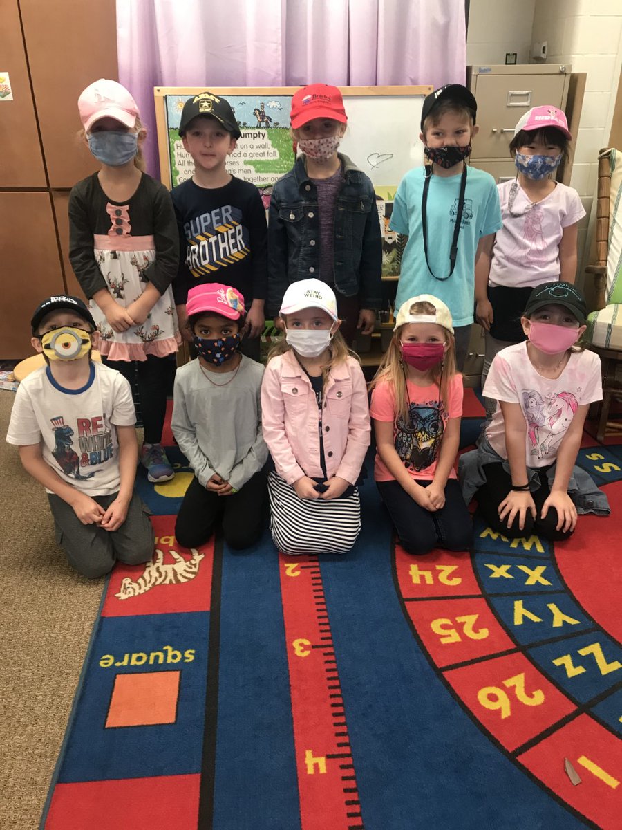 inthedarke's tweet photo. A few of Mrs. Kinninger's class got in on "Read-a-Hat Day"!  Super fun way to celebrate reading during our One School One Book activities! #gojackets #osob #humphrey https://t.co/c4Rnt6kl4x