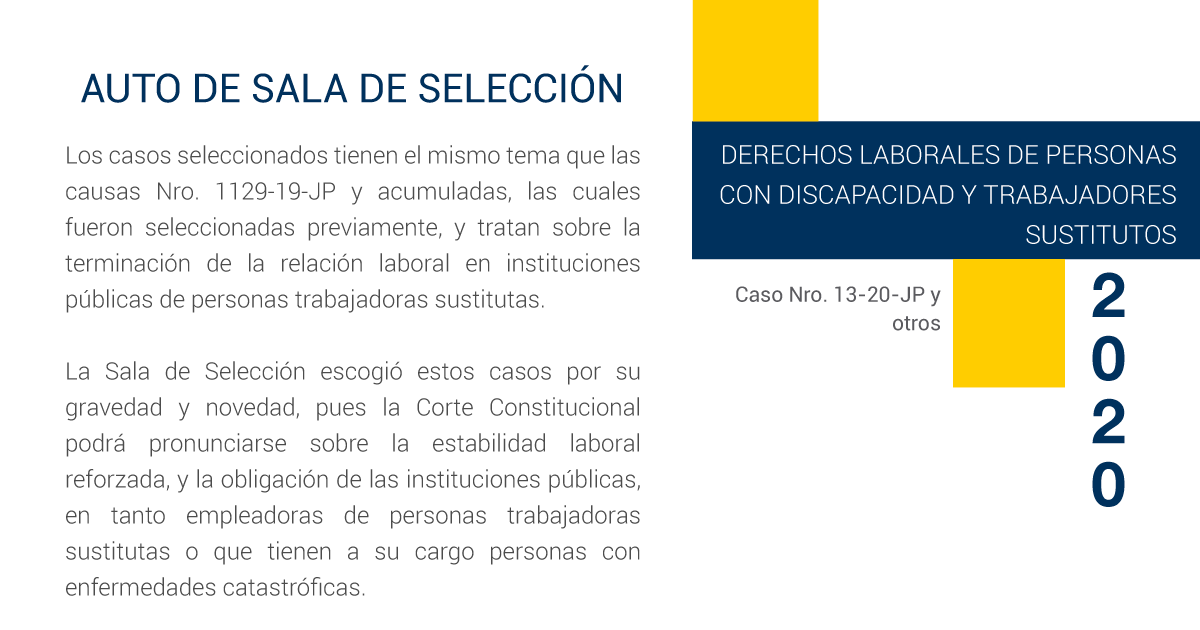 CorteConstEcu's tweet photo. #AutoSalaSelección | Derechos laborales de personas con discapacidad y trabajadores sustitutos 📁Ver auto ➡️https://t.co/03kgieXTLu https://t.co/QLlpsoBhcI