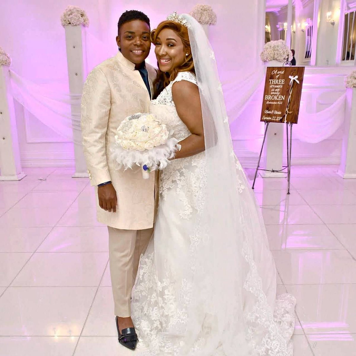 Bespokuture's tweet photo. At the end of the day, it's really all about the smiles.. 😁😁
-
#Bespoke women's brocade Nehru jacket with matching trousers. 

#bespokuture #lgbtqwedding #pridewedding #womenssuits #dancingwithher #customsuitsatlanta #jacquard #weddingday
#tuxedo https://t.co/XIIiZuN2Uk