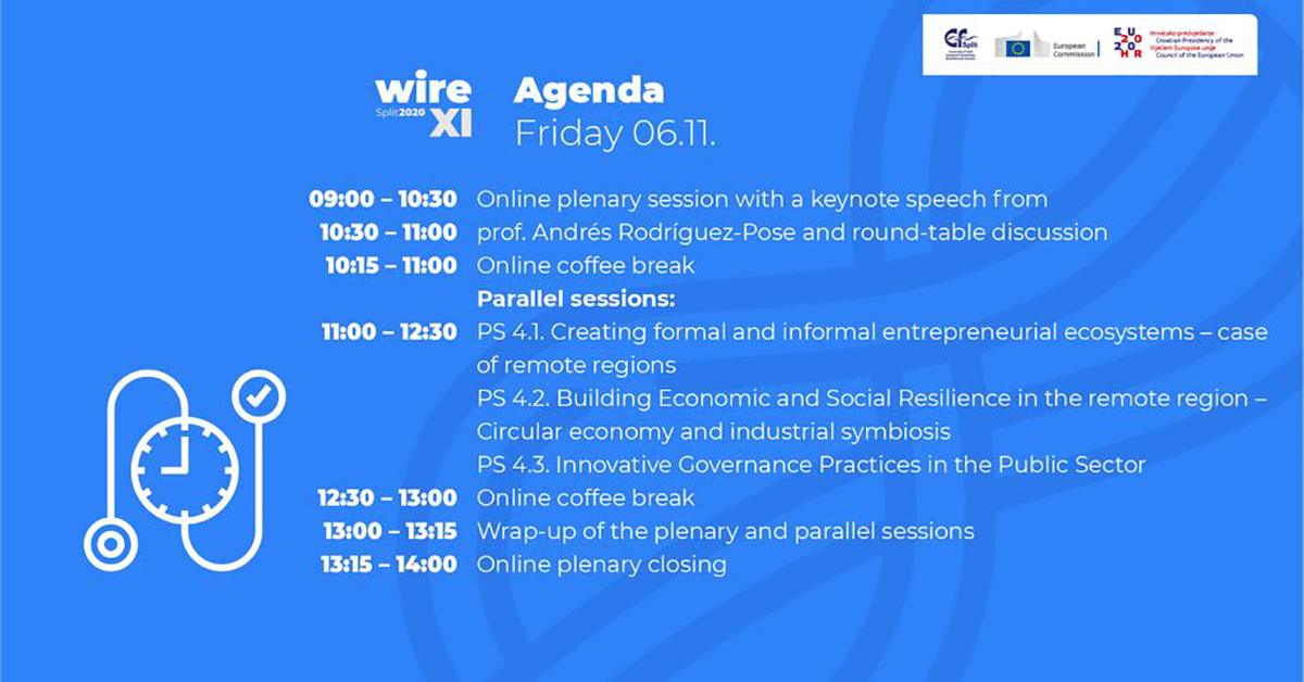 Wire2020's tweet photo. Are you ready for the final day of WIRE XI 2020 online conference? Check ✅ the agenda! It's still not too late to register for FREE! Join us! 👍 https://t.co/kzN4Co3iT2
@JEPaquetEU 
#wire2020 #efst #researchers #Innovation #economics #ecosystem #EU_Commission #EU_Cor #EU_H2020 https://t.co/A000yGXT1o