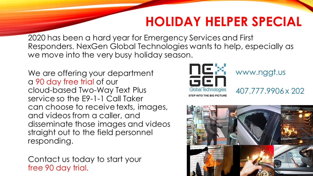 Contact us today to start your Free 90-day trial.
#911, #Textto911, #E9-1-1, #IRI, #videos, #images, #nexgen, #publicsafety, #communications, #publicsafetycommunications, #LE, #EMS, #FD, #EM, #NG911, #E911 nggt.us