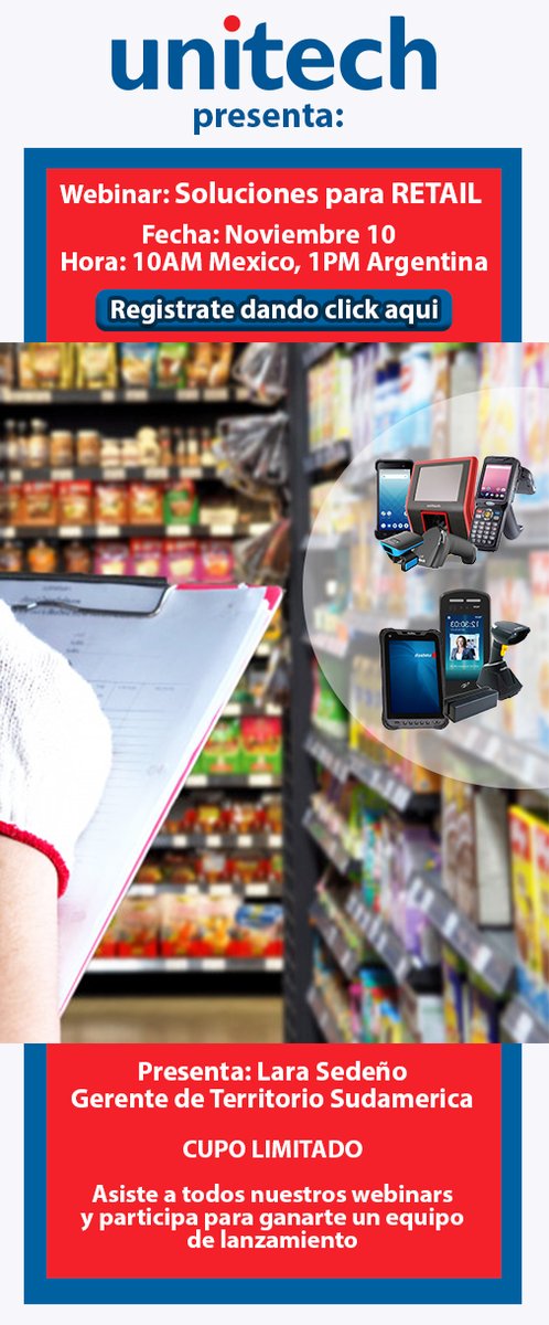 UnitechLatam's tweet photo. Te invitamos a participar en nuestros Webinars de Soluciones. Arrancamos el Martes 10 con Retail, registrate en el siguiente enlace https://t.co/29KJe6QlFA
Te esperamos! https://t.co/1bWlmcOwxL