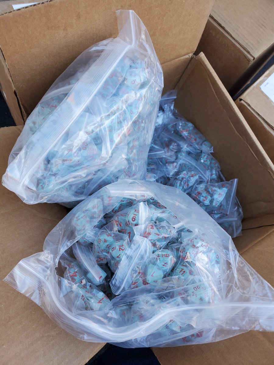 hyperborea576's tweet photo. HYPERBOREA DICE are in! Praise Xathoqqua! In the coming weeks we'll be organizing all the items from this campaign (dice, pouches, T-shirts, fumble charts, stickers, etc), and then shipping will commence! Thank you for the support, fellow gamers!

#hyperborea #RPG #ttrpg #rpgdice https://t.co/zD9QjHGHNk