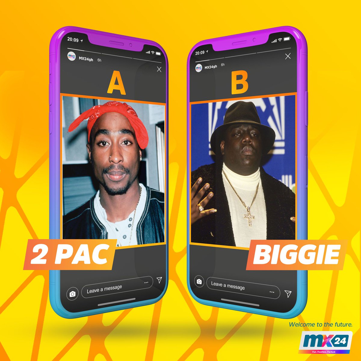 mx24gh's tweet image. Who are you choosing? Tell us. 

#mx24gh #AorB #music #2pac #Biggie #funfearlessfactual