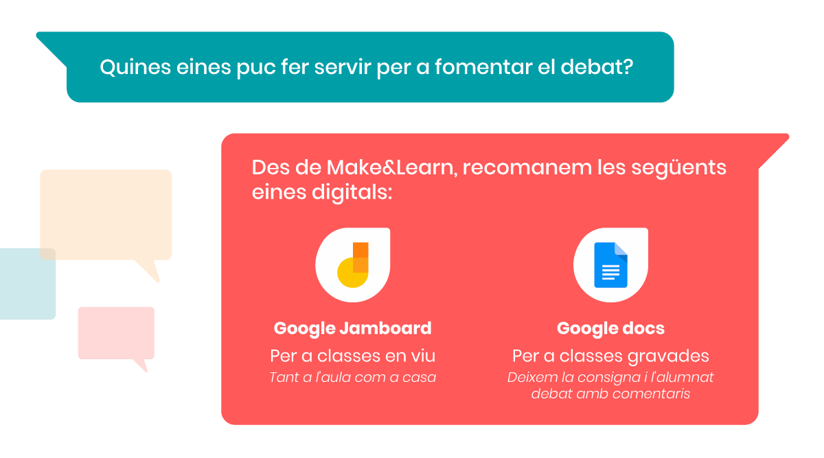 Make_and_Learn's tweet photo. A #MakeAndLearn volem que les noves generacions desenvolupin l’esperit crític i siguin capaces de dialogar i treballar en equip.

Avui us portem alguns recursos per introduir el debat a les aules! 🙋‍ 🗣.

Compartiu aquest post amb qui el pugui necessitar! https://t.co/sUZKrsSVj7