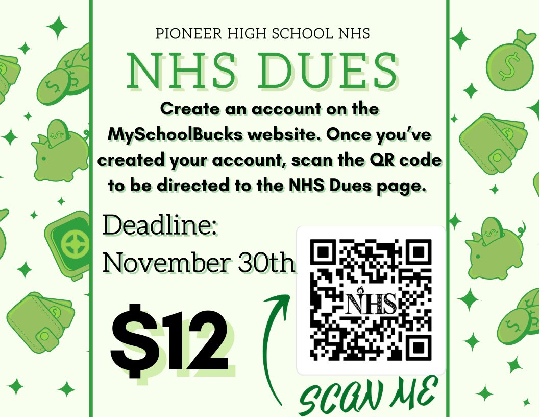 PioneerNHS's tweet photo. The website can also be found in our NHS Google Classroom, and the link was posted there on September 9th. The deadline for dues is November 30th! https://t.co/MlsADOseYC