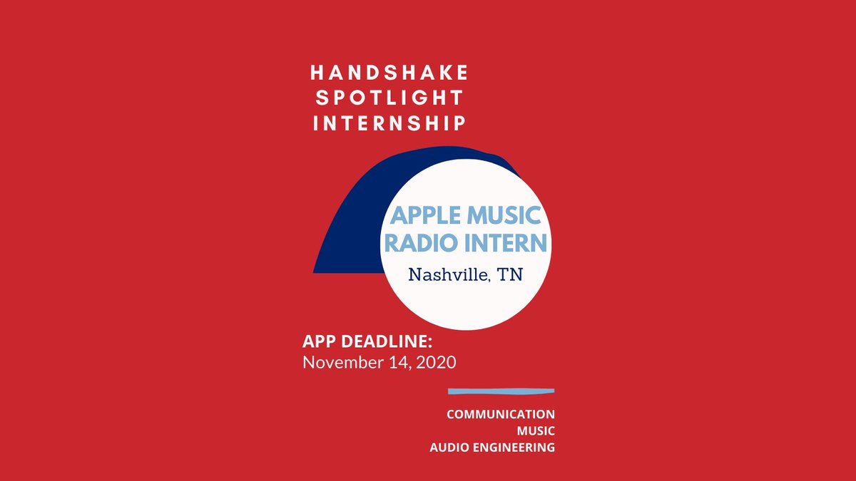 BUCareerDevelop's tweet photo. Today's Handshake spotlight internship is an Apple Music Radio Intern in Nashville, TN! Find out more and apply for this amazing opportunity at https://t.co/P1vxV9YZyL https://t.co/8FBLXODaL6