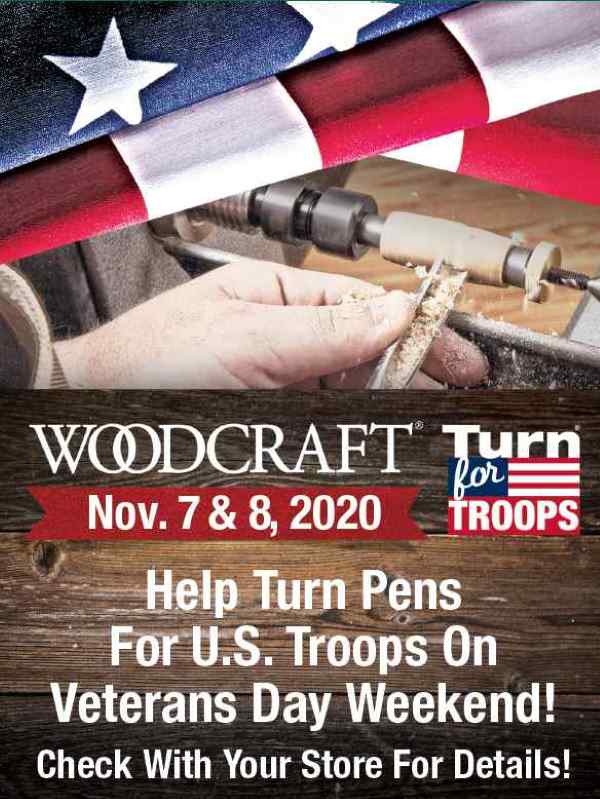Woodcraft's tweet photo. Woodcraft's TURN FOR TROOPS is THIS weekend, Nov. 7-8. Check your local store for details. Turn pens, and we'll get them to service members the world over! #woodcraft #turnfortroops #supportthetroops https://t.co/WuWc3hDgTd https://t.co/8J9j0J1B3K