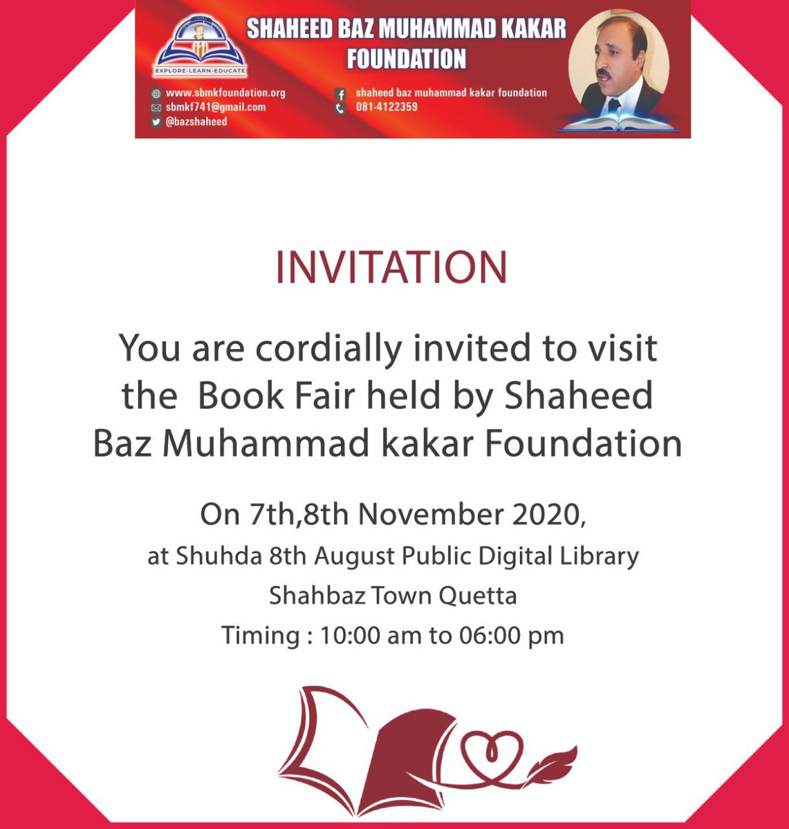 DrLalKhanKakar's tweet photo. “Take a good book to bed with you—books do not snore.” – ...
Open invitation to all #Quettawal @ZiauddinY @takkar1234 https://t.co/JdKLZHTuG2