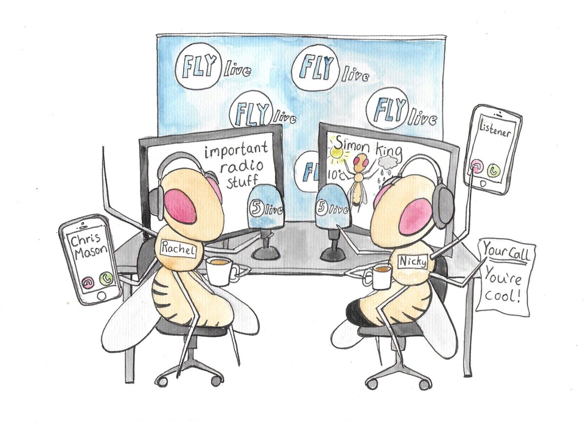 DaniedmundsDani's tweet photo. @rachelburden @NickyAACampbell it was lovely talking to you about my fruit flies this morning! Here’s what @bbc5live breakfast would look like if it was presented by fruit flies https://t.co/rv8z2K4ha7
