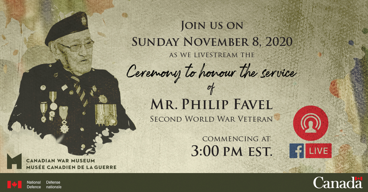 CanadianForces's tweet photo. Join us on Facebook on #IndigenousVeteransDay to honour the service of #Indigenous veteran Mr. Philip Favel. The live stream begins at 3 p.m. EST/ 2p.m. CST on Nov 8 – https://t.co/bfTqAT1fSk https://t.co/eYZXnAktbV