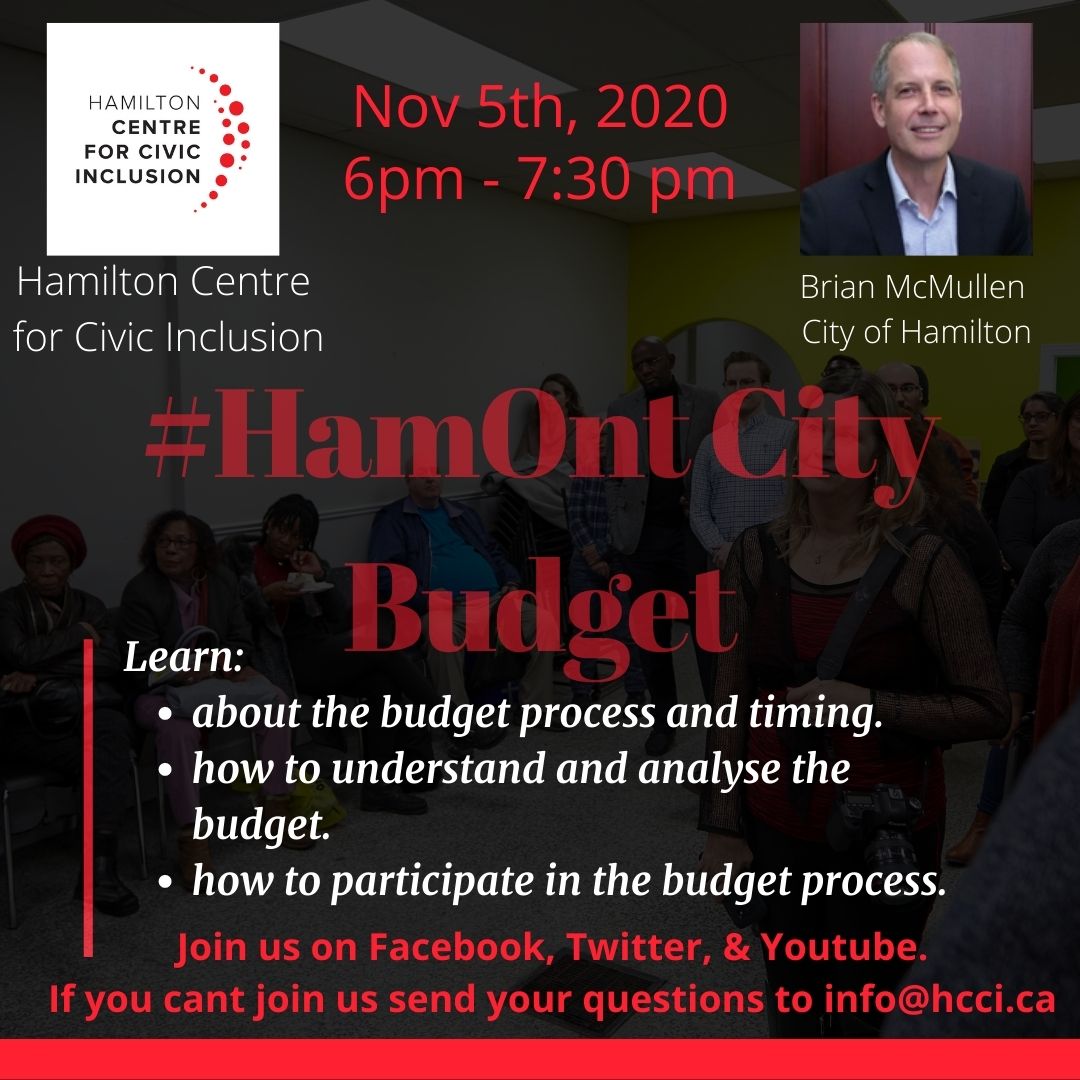 HCCI1's tweet photo. Join us tonight at 6 pm. We will be talking about how #HamOnt residents can participate in the @cityofhamilton budget process.
If you have questions about the budget and how it impacts the following 🚒🚔♻️📚🛣️& more send us an email info@hcci.ca
#HamOntBudget #ProgressHamont https://t.co/nqBkWuamLz