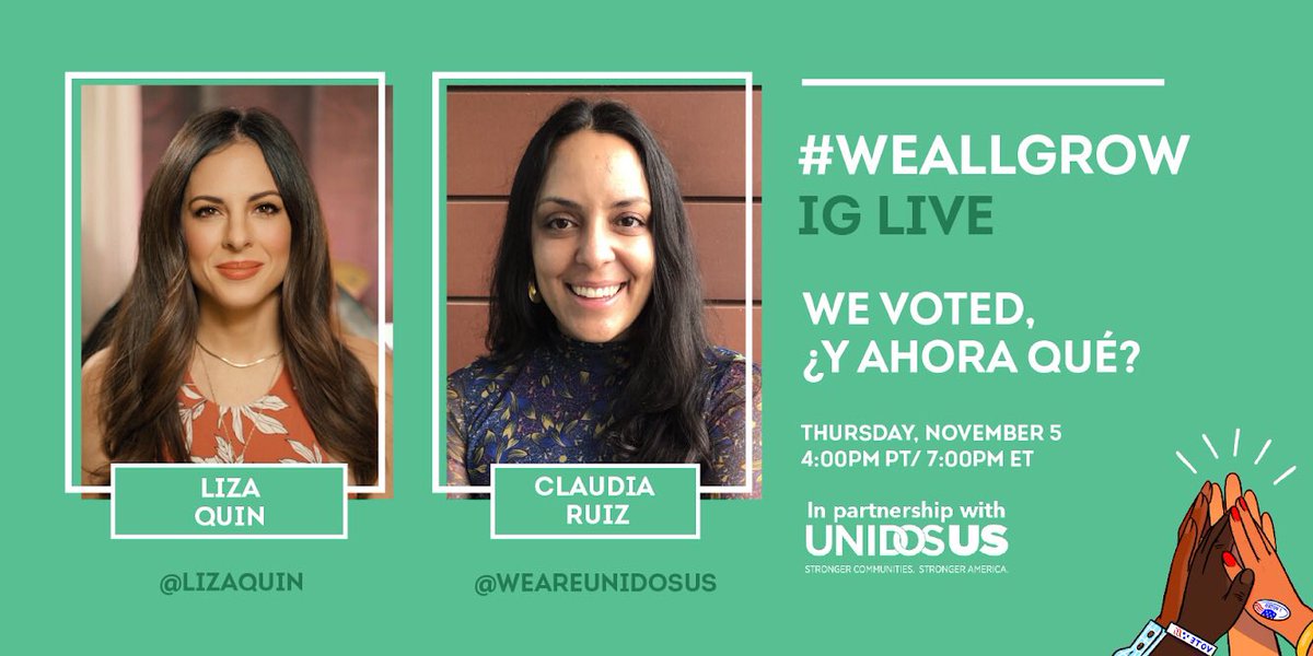 Mi gente, we voted...¿Ahora que?Today 11/5 on the @weallgrowlatina IG (7pm ET/4pm PT) I get to chat w/ Claudia Ruiz, Political Analyst w/ <a href="/WeAreUnidosUS/">UnidosUS</a> to help answer that question. Join us! 🙏🏽💛 #ad #AdelanteItsOnUs #CountEveryVote