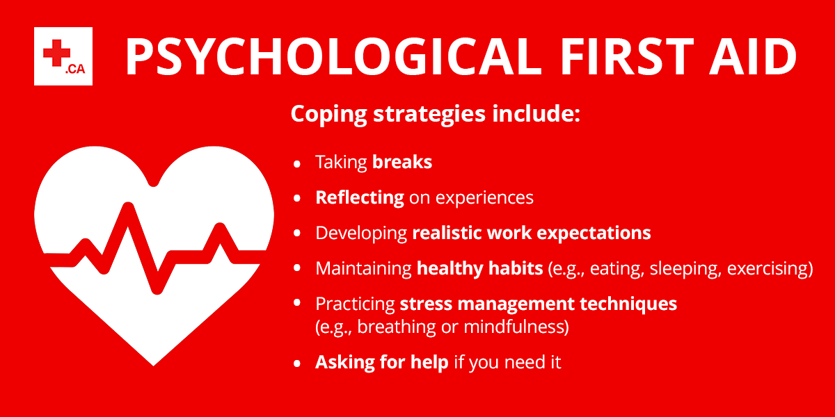 Canadian Red on Twitter: "If feeling overwhelmed try one of these healthy coping habits: ⌛ Take a break 🚫 Set boundaries 🖊️ Write in a Download your Psychological First