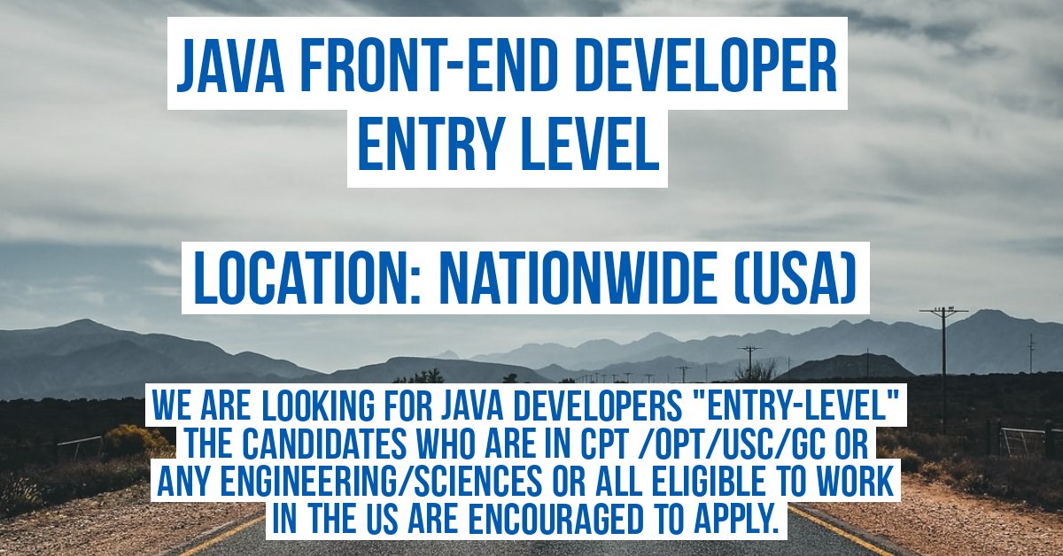 summitworkstech's tweet photo. New Jersey 
We are looking for Java developers "entry-level" 
Please send your resume at nitin@brightrace.com

 #java #entryleveljob #developer #juniordeveloper #javadeveloper #softwaredeveloperinnewjersey #newjersey #codingjobs #entryleveldeveloper #entryleveljavadeveloper https://t.co/kbGlH8hUju