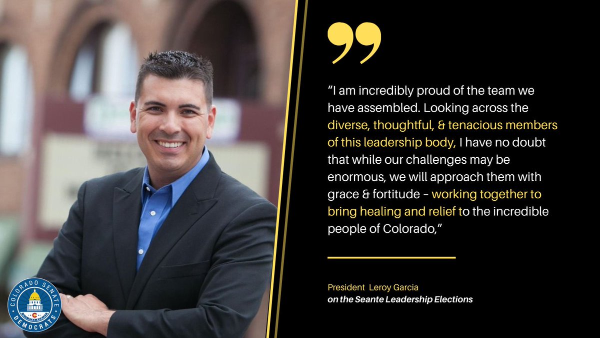 COSenDem's tweet photo. Congratulations to our newly-elected leadership team!!!🙌🍾 

President @Leroy_Garcia, ML @SteveFenberg, President pro tem @KerryDonovanSD5, Assitant ML @SenRhondaFields, Majority Whip @JeffBridges, Caucus Chair @SenadoraJulie, JBC Chair @domoreno &amp; JBC member @HansenForCO #coleg https://t.co/W8sjUOmMKm