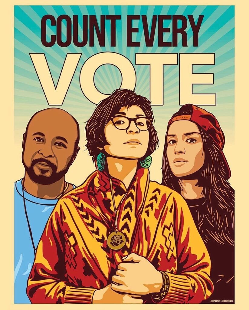 CultureStrike's tweet photo. We will #CountEveryVote! Organizers &amp; #VotingRights activists have put in decades of work to make our collective wins tangible. We won’t stand for intimidation &amp; lies to halt our historic turnout and victories at the polls. #DemocracyRising #TheFutureWeWant

🖼 by: @ernestoyerena https://t.co/6vfBlsDlFT