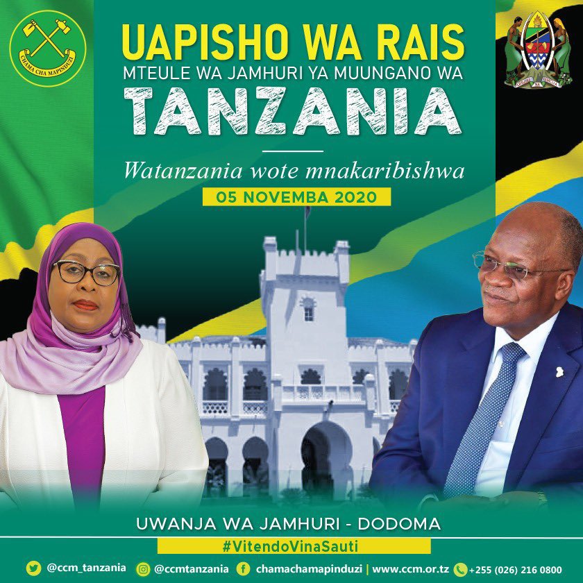 A Dodoma, le Secrétaire Général Adjoint Hon Joseph Ntakirutimana et deux secrétaires nationaux ont représenté le Parti <a href="/CnddFdd/">CNDD-FDD</a> ce jeudi aux cérémonies d'investiture du Président de la République Unie de Tanzanie. #Burundi