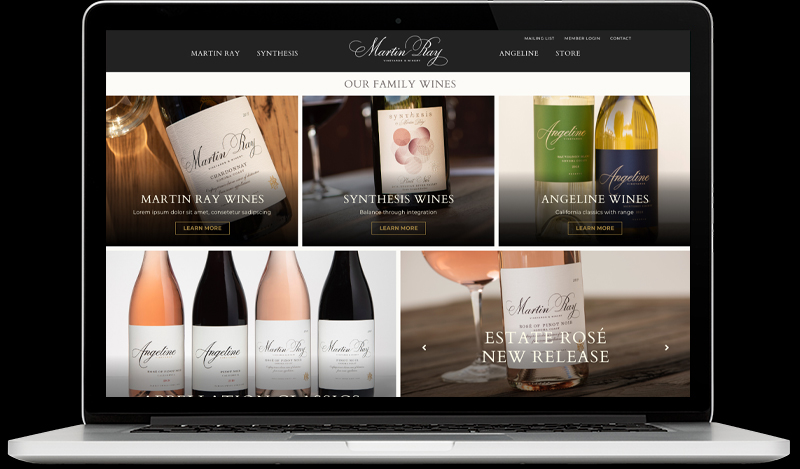 cfnapa's tweet photo. For @martinraywinery, we overhauled their site to unify their brands: Martin Ray, Synthesis, @AngelineEST1990. Each brand's subpage leverages the packaging. A store section &amp; high-quality photography create an immersive consumer experience.#martinray  #cfnapa #drinkwithyoureyes https://t.co/ipcAaKLrRf