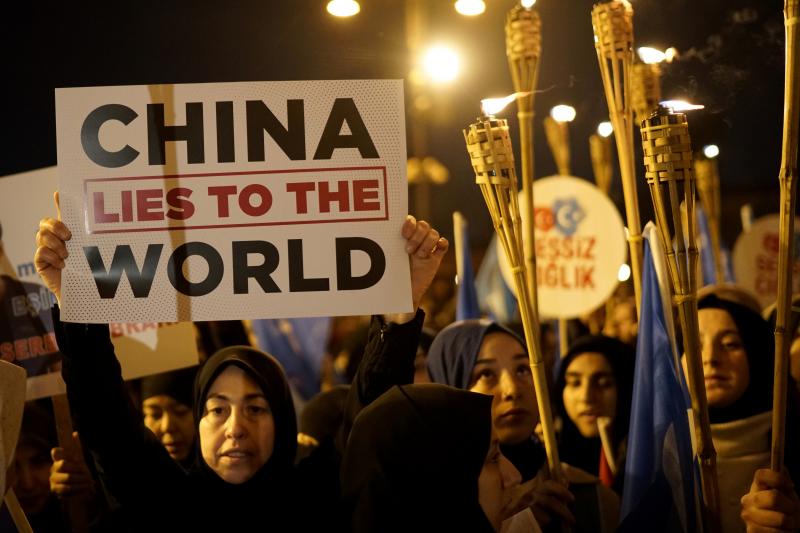 Protesters marching in support of China's Uighurs in Istanbul, Turkey, December 2019