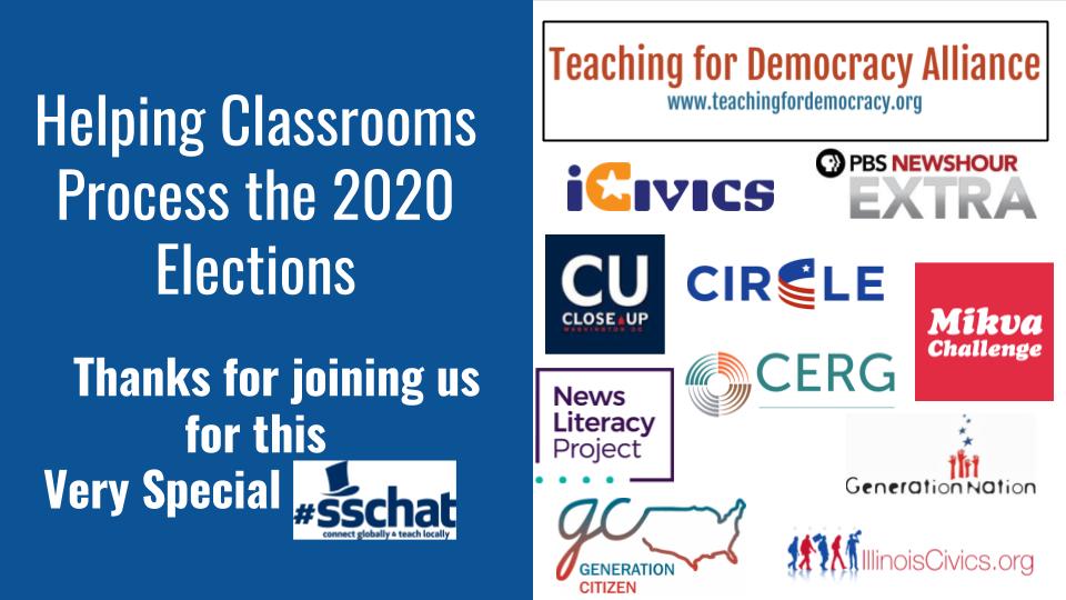 IL_CivicsHub's tweet photo. Thanks for joining the chat tonight. Be sure to visit the Teaching for Democracy Alliance to learn more about each of our members who participated in tonight’s chat and for resources to support teaching the 2020 election and beyond. https://t.co/IQeyXvJcwg #sschat https://t.co/9ogEwJgsIp