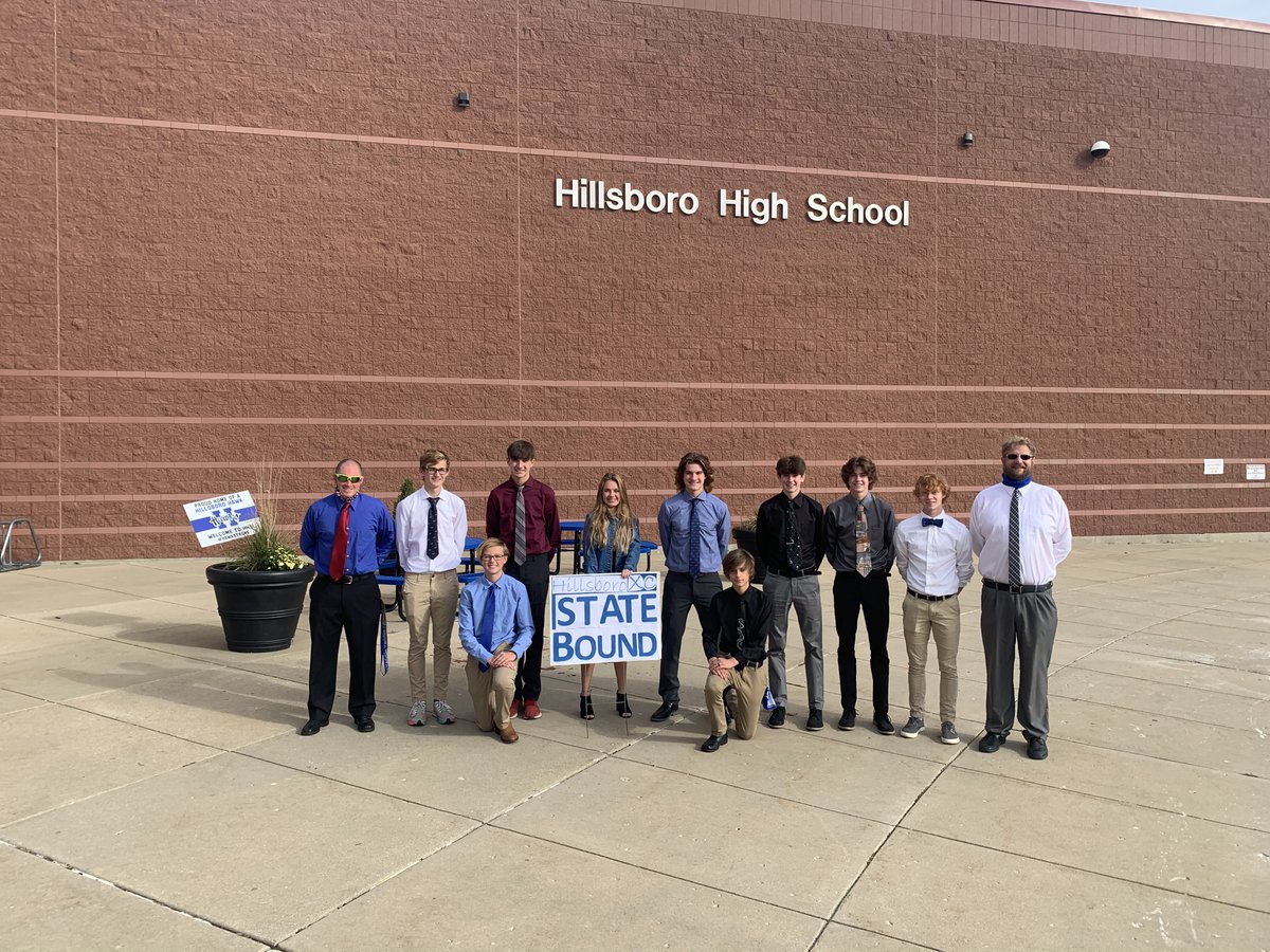 Hillsboro_R3's tweet photo. Our HHS Cross Country State Qualifiers were sent off with style this morning! #HawkShoutOut to Josh Allison, Jonah Allison, Abby Couch, Jesse Gore, Clayton Schneider, Jude Short, Gavin Vaughn, Sam Wahl, and Tyler Winslett. 
#HawkStrong #GoHawks 🎽💙
@HHS_Athletics @HHSAdminteam https://t.co/9QYE5IF5nF