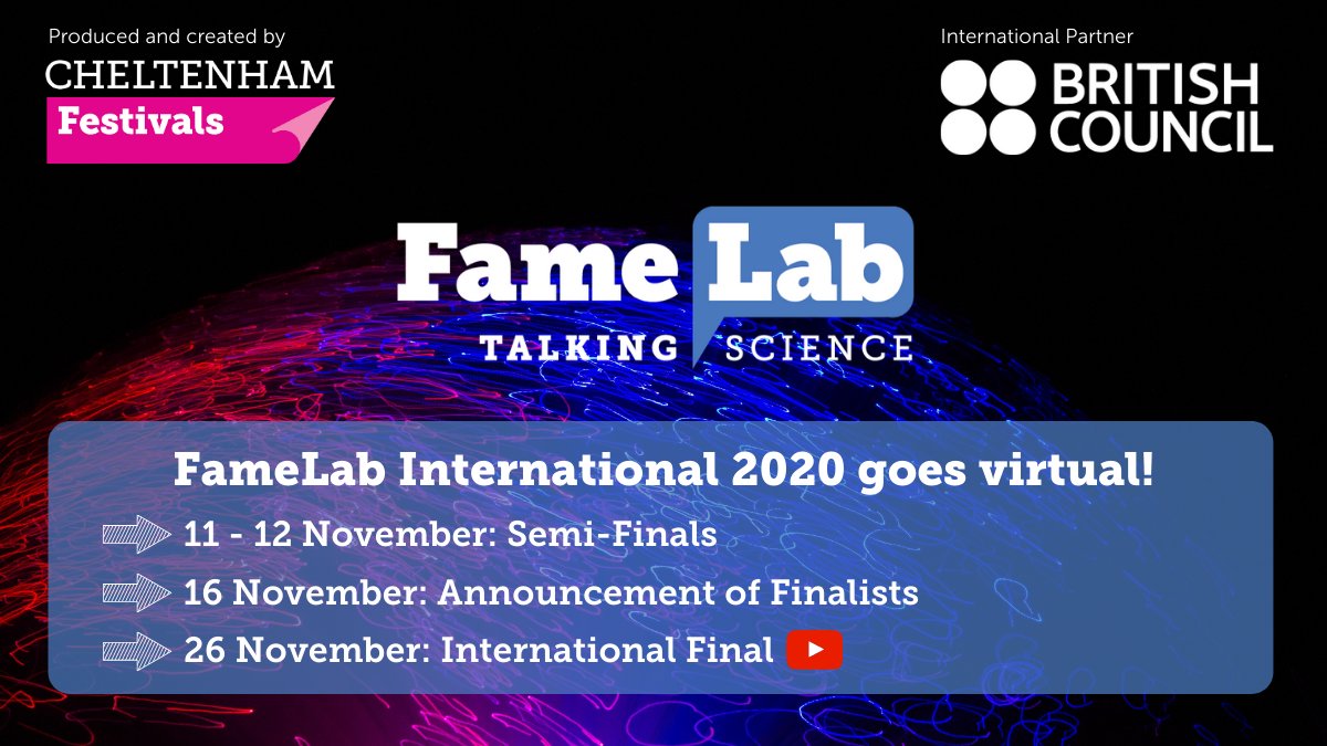 Join the <a href="/FameLab/">FameLab</a> International Online Finals as contestants beam in from 20 countries across the world.  Watch and comment as international science communicators deliver their performances to a distinguished panel of judges and a global online audience #FameLabInternational2020