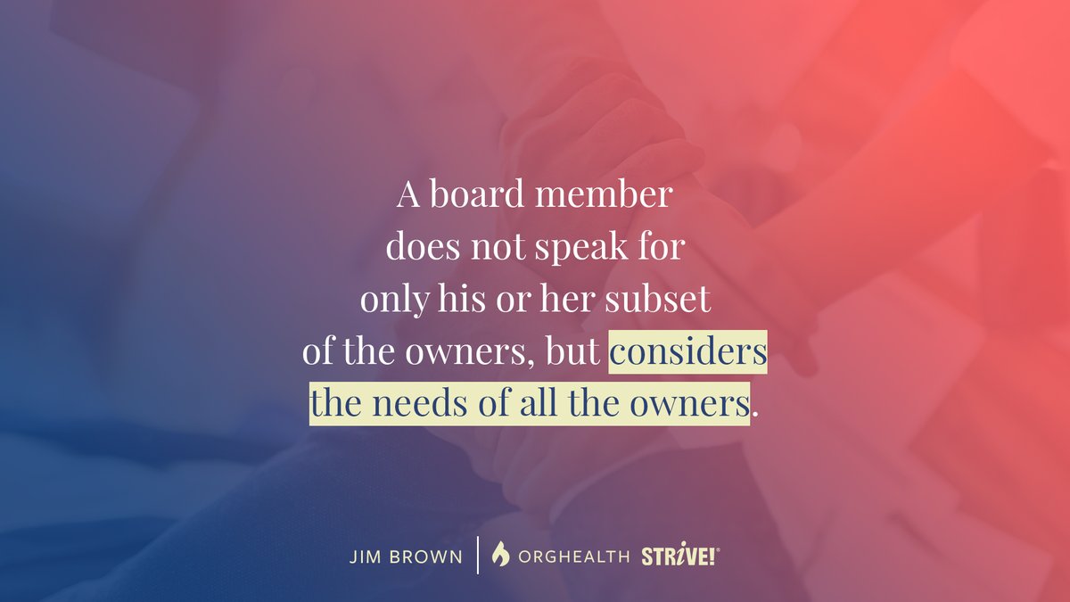 JimBrownStrive's tweet photo. As a board member, remember that your role is not about representing your region, subset, or constituency; it's about big picture thinking to further the best interests of the whole. 

#directandprotect #governance #leadership https://t.co/7gvBSvj4N2