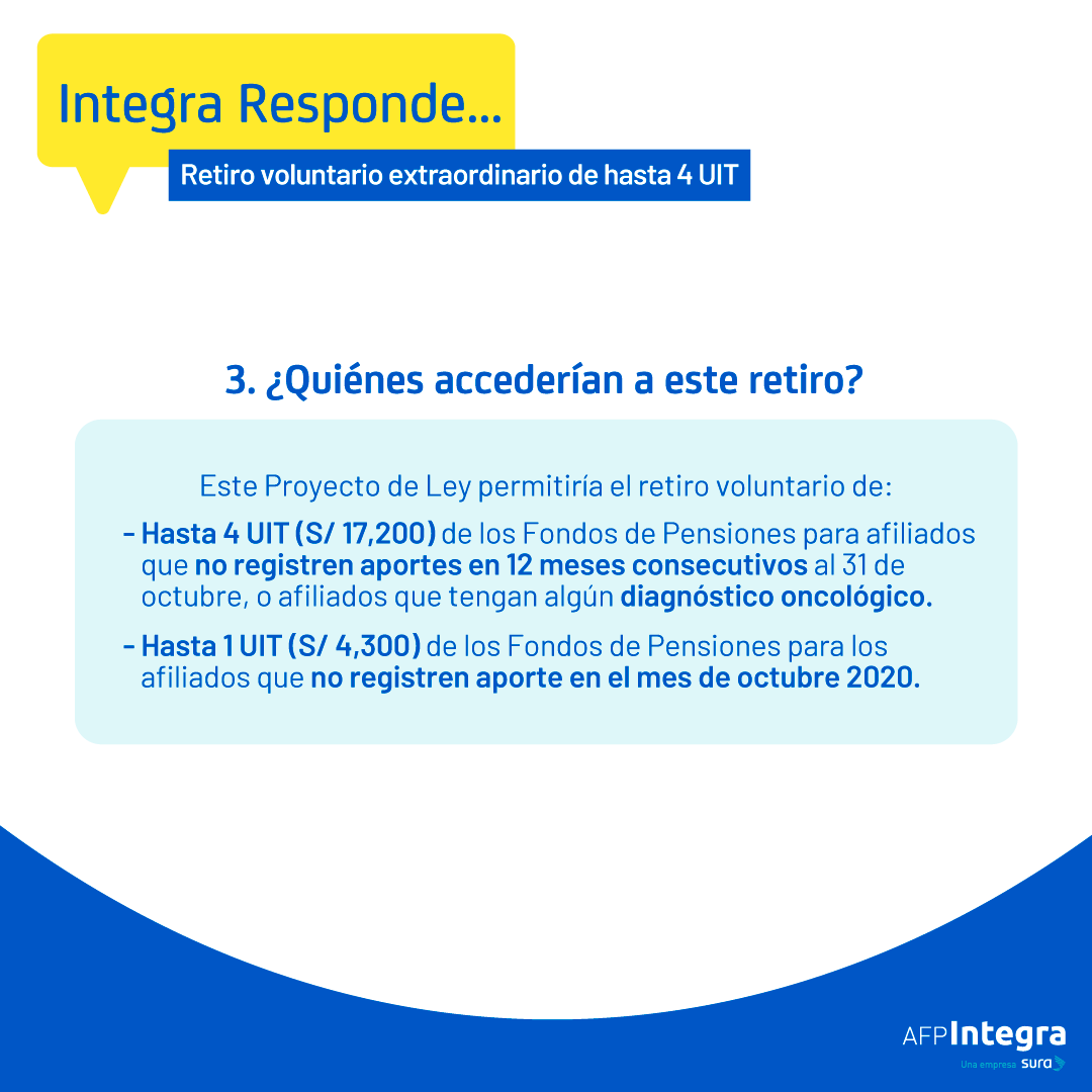 AFP_Integra's tweet photo. #IntegraResponde: Resolvemos tus principales dudas sobre el Proyecto de Ley que permitiría el retiro voluntario extraordinario de hasta 4 UIT (S/ 17,200).
En AFP Integra reafirmamos nuestro compromiso de mantenerte siempre informado a través de nuestros canales remotos. https://t.co/9RRuFEcQmn