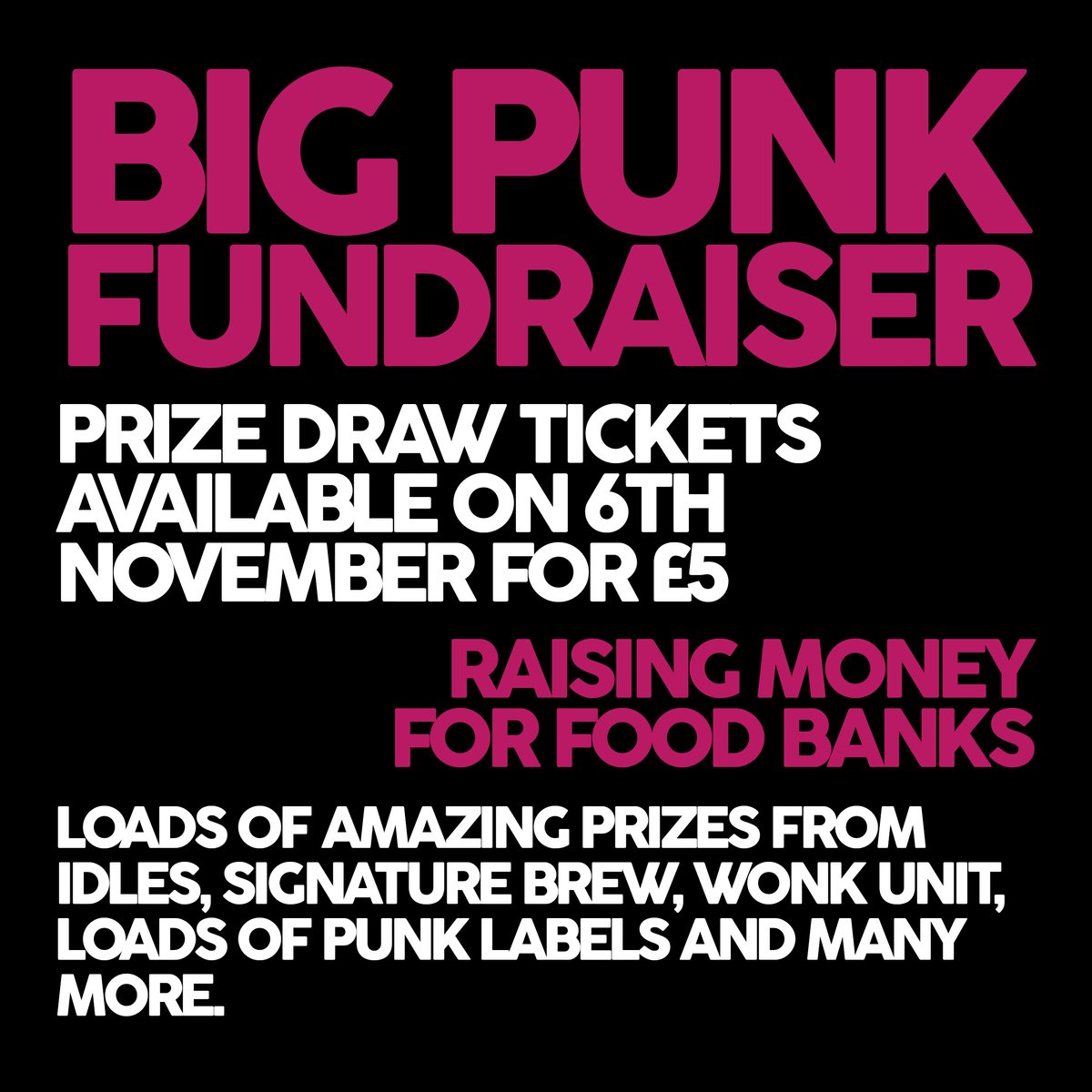 The BIG PUNK FUNDRAISER

Today we've joined forces with loads of people in the punk scene to raise money for @TrussellTrust. Tickets are available now for just £5 to win one of 24 awesome prizes.

Buy a ticket here: tnsrecords.bandcamp.com/merch/the-big-…

Check the thread for the prizes...