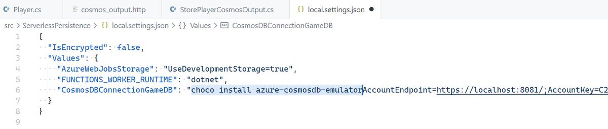marcduiker's tweet photo. It took me way to much time to figure out why documents are not inserted into my emulated #CosmosDB collection. 🤦♀️. #CopyPasteError https://t.co/GkDFIKF0Wu