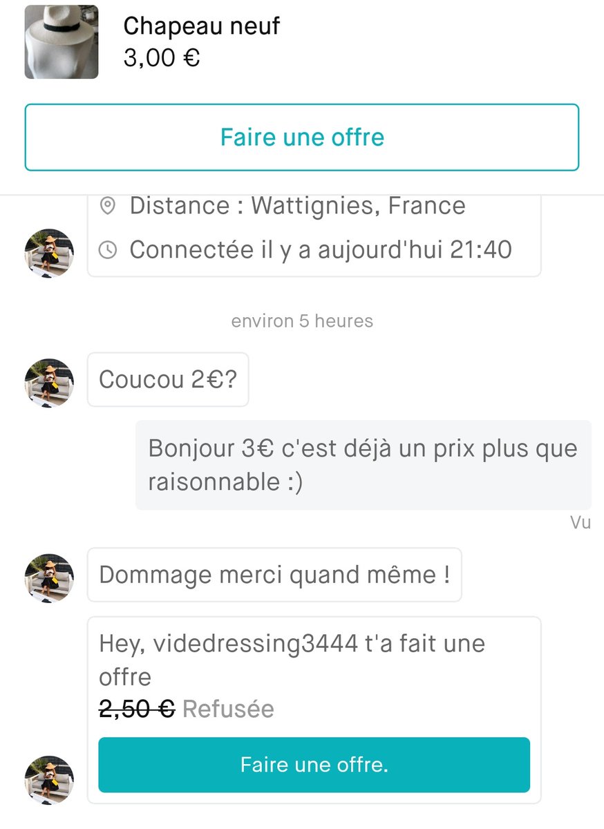 Quand on te dis "non" gentiment, mais que tu insistes quand même... Dans le doute !
La fille qui ne vend que des vêtements entre 30 et 300€, mais qui n'a pas 3€ pour un chapeau.