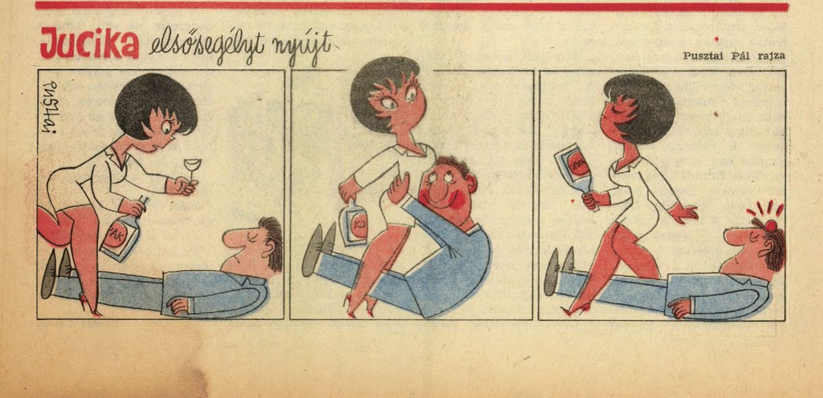 JucikaInOrder's tweet photo. 438. Jucika Provides First Aid.
Published on Ludas Matyi on the week of July 4th-10th, 1966 (Dated July 7th).
(No Jucika strip for the week/issue of June 27th-July 3rd)
#jucika #jucikainorder #jucikachronological
#LudasMatyi #July #July1966 #Pusztai #PusztaiPál #PálPusztai https://t.co/icQCZhxBlT