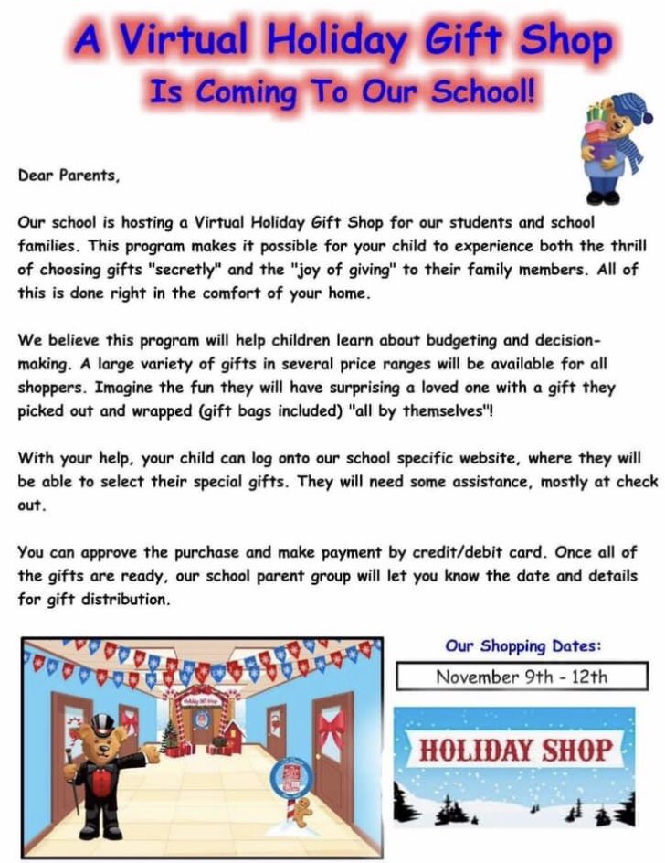 hayeshuskiespta's tweet photo. Our Holiday Gift Shop is right around the corner!!
We usually host this event in the school during the second week of Dec, but with all the uncertainty surrounding this year we have decided to host it online instead. https://t.co/FusC8gd3cP